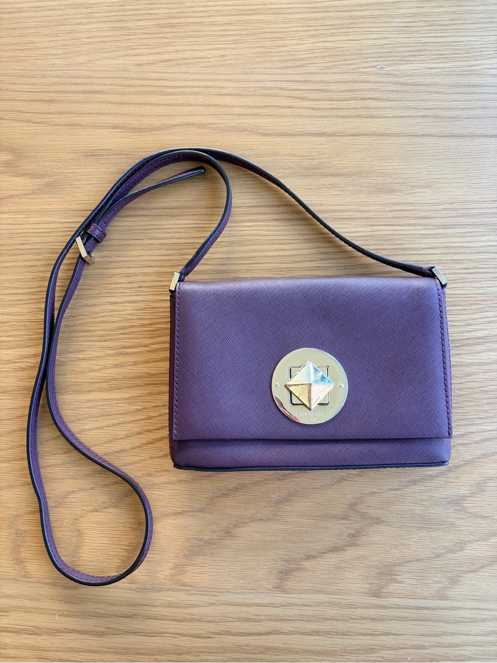 kate spade Purple Leather Crossbody with Gold Medallion